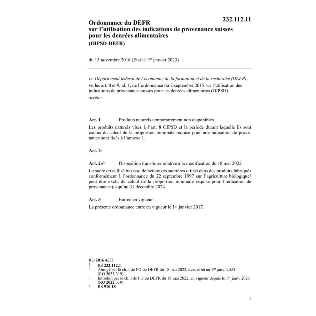 O indic. prov. suisse alim. (OIPSD-DEFR)