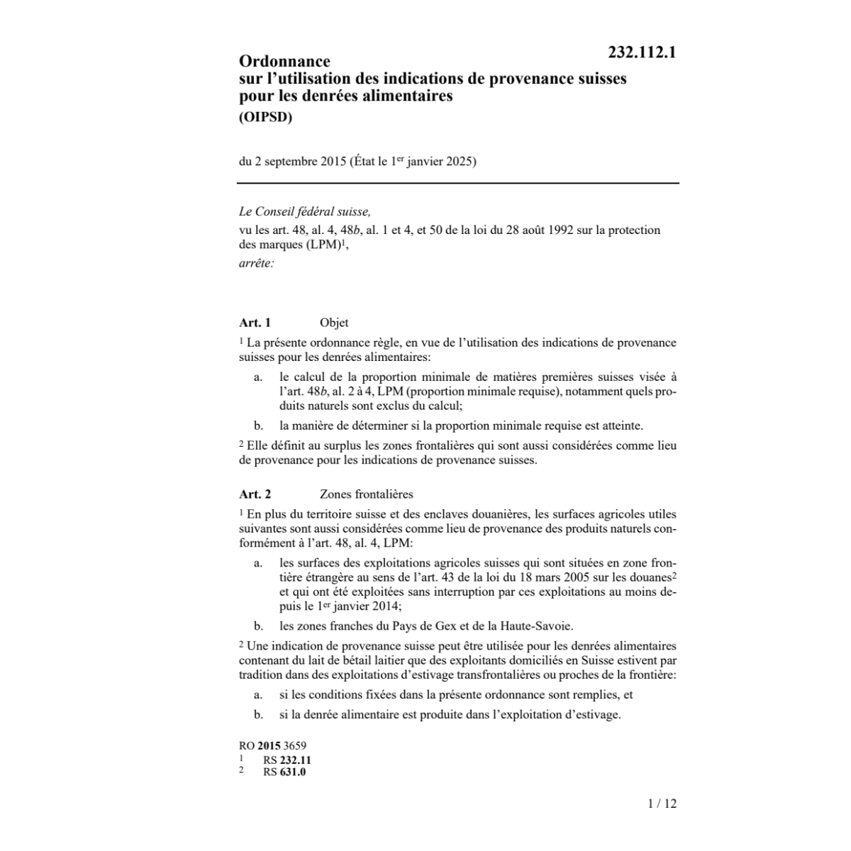 O indicat. provenance suisses (OIPSD)