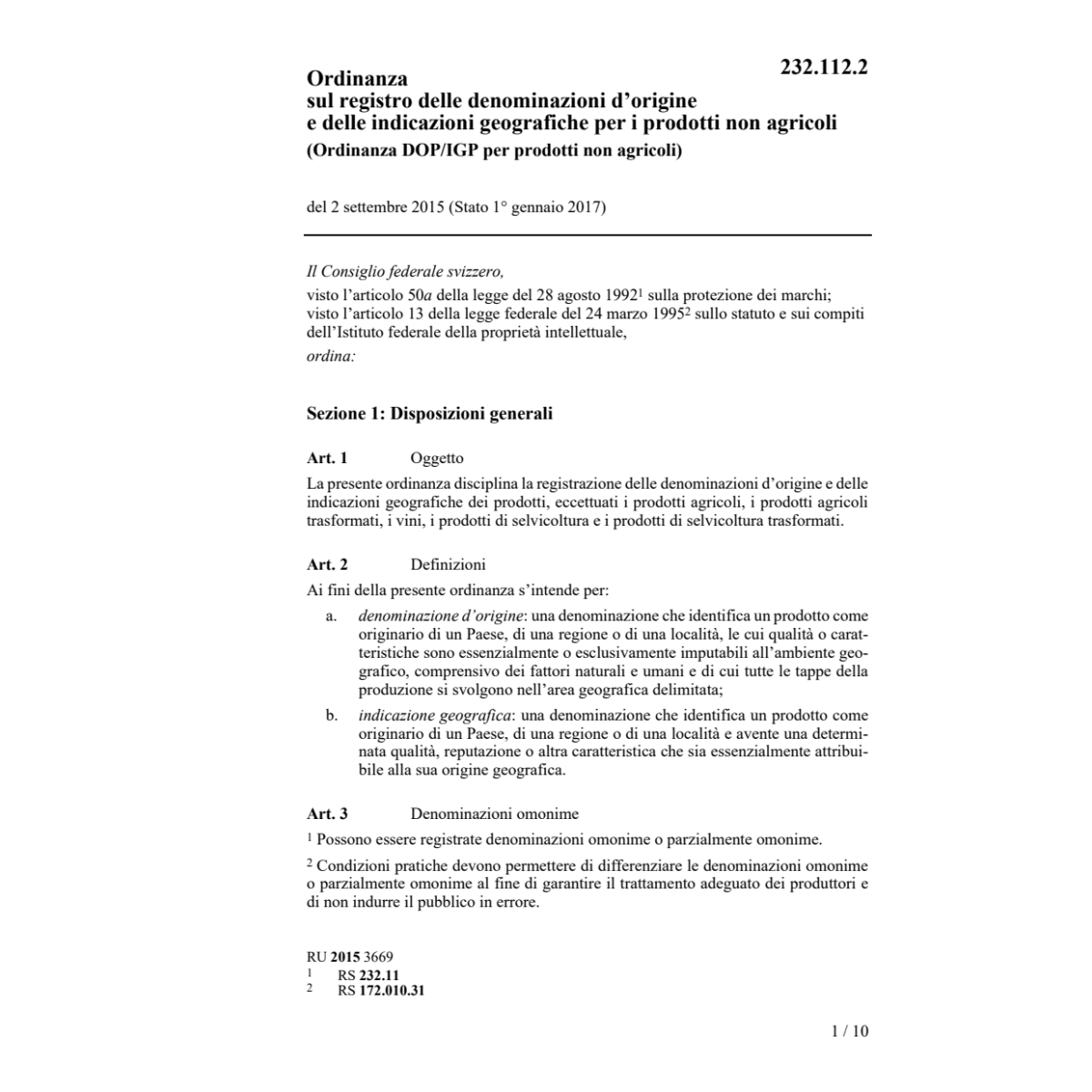 O indic. prod. non agricoli (DOP/IGP)