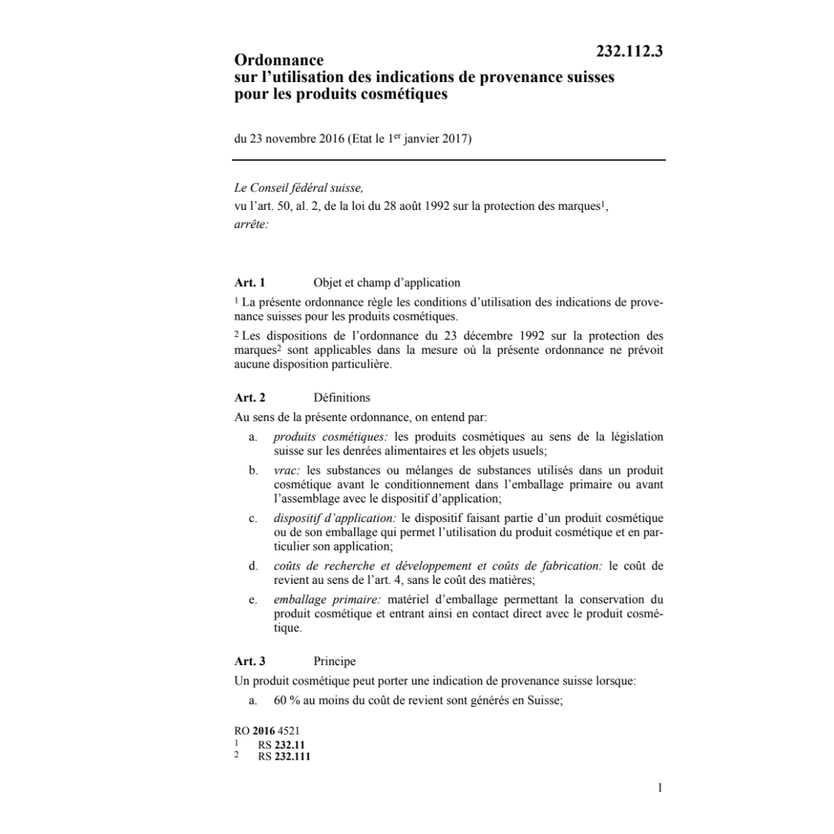 O indic. prov. sui. prod. cosmétiques