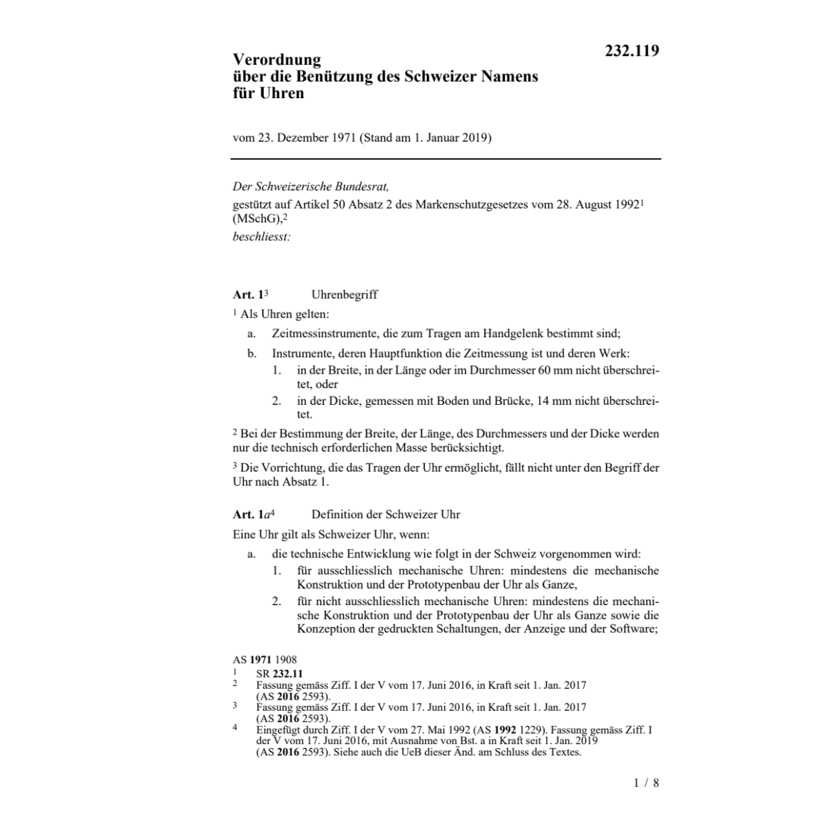 V Schweizer Namens für Uhren