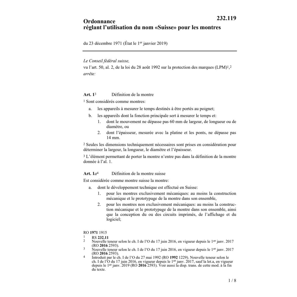 O nom Suisse pour les montres