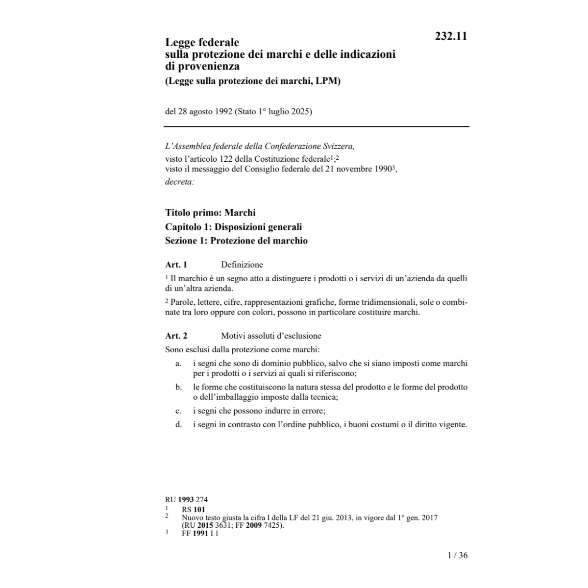 LF marchi e delle indicazioni, LPM