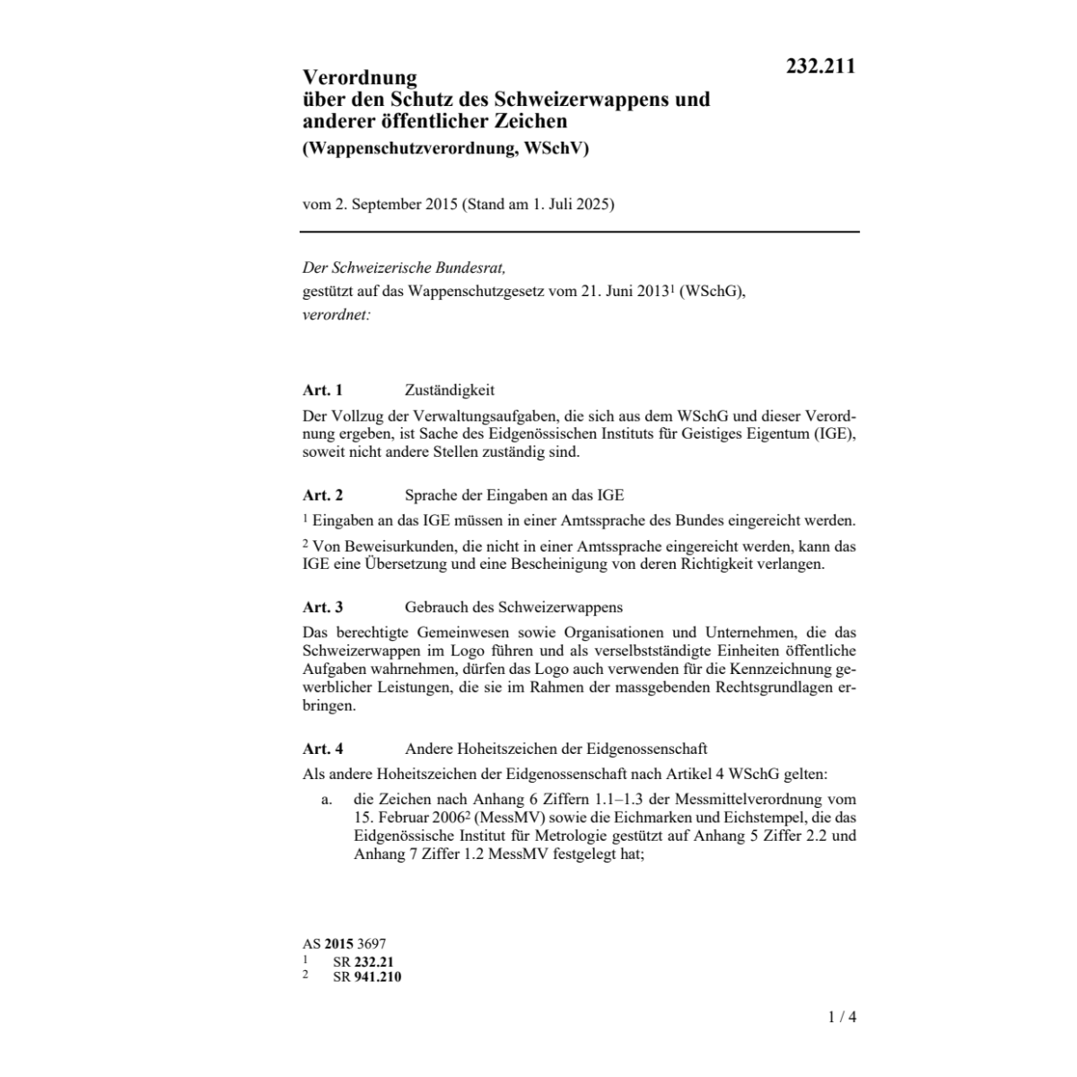 V Wappenschutzverordnung (WSchV)