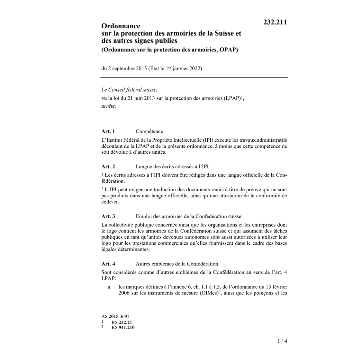 O protection des armoiries (OPAP)