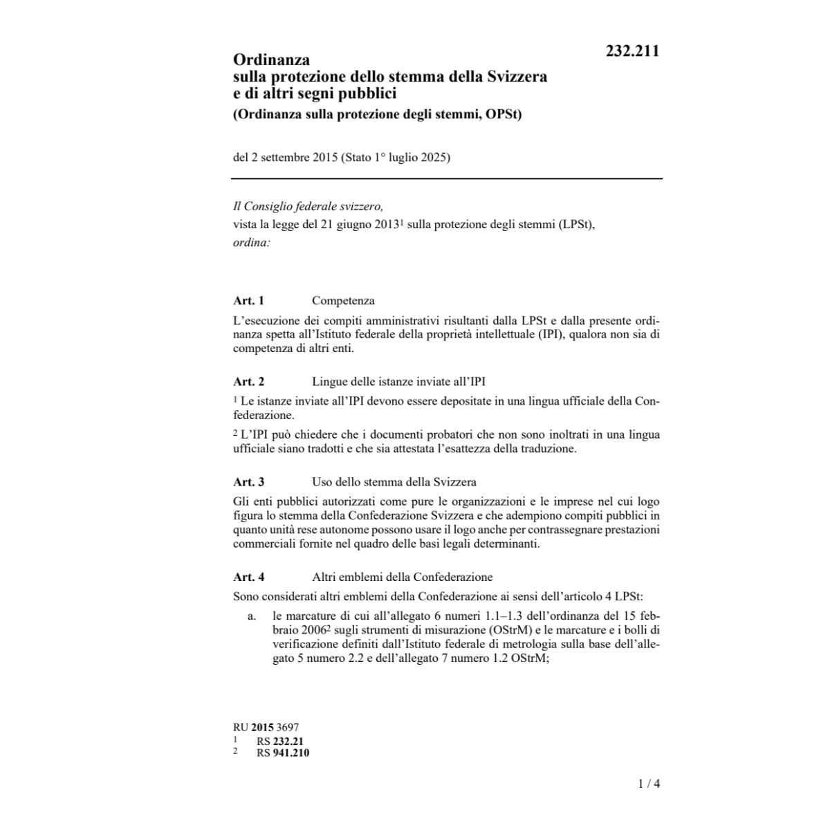 O sulla protezione degli stemmi (OPSt)