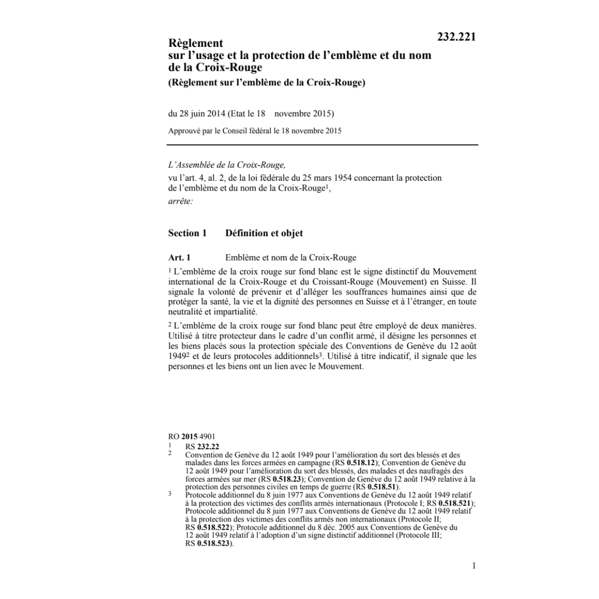 Règlement l'emblème de la Croix-Rouge