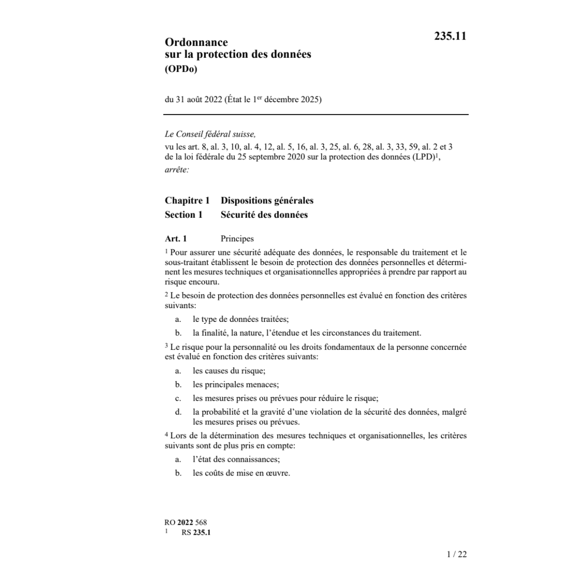 O protection des données, OLPD