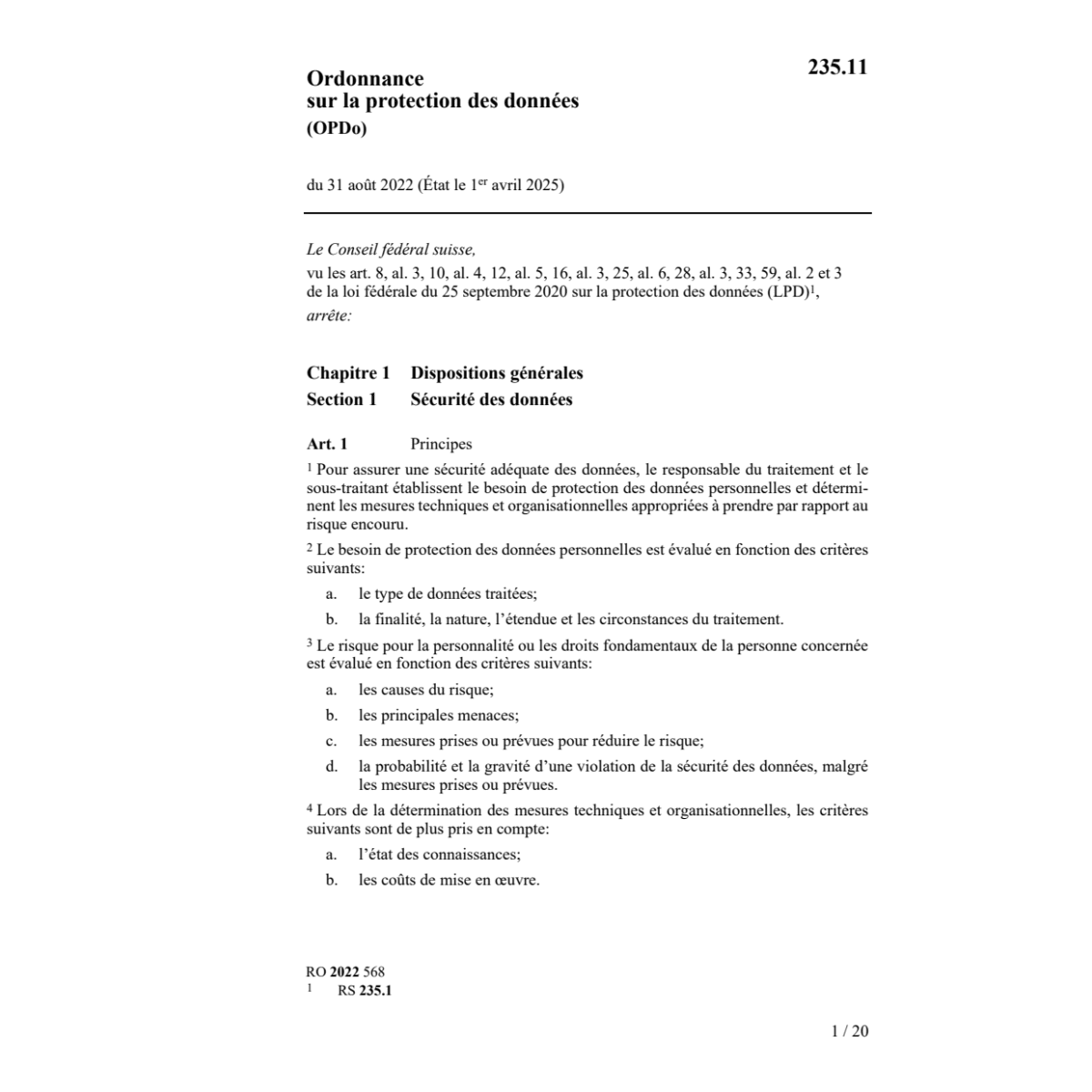 O protection des données, OLPD