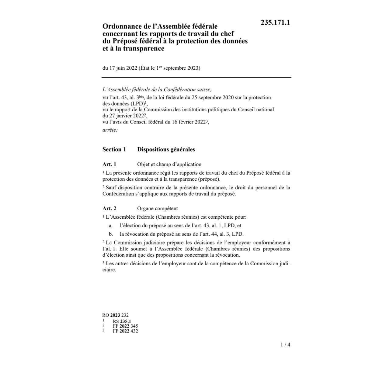 O Assemblée fédérale rapports de travail