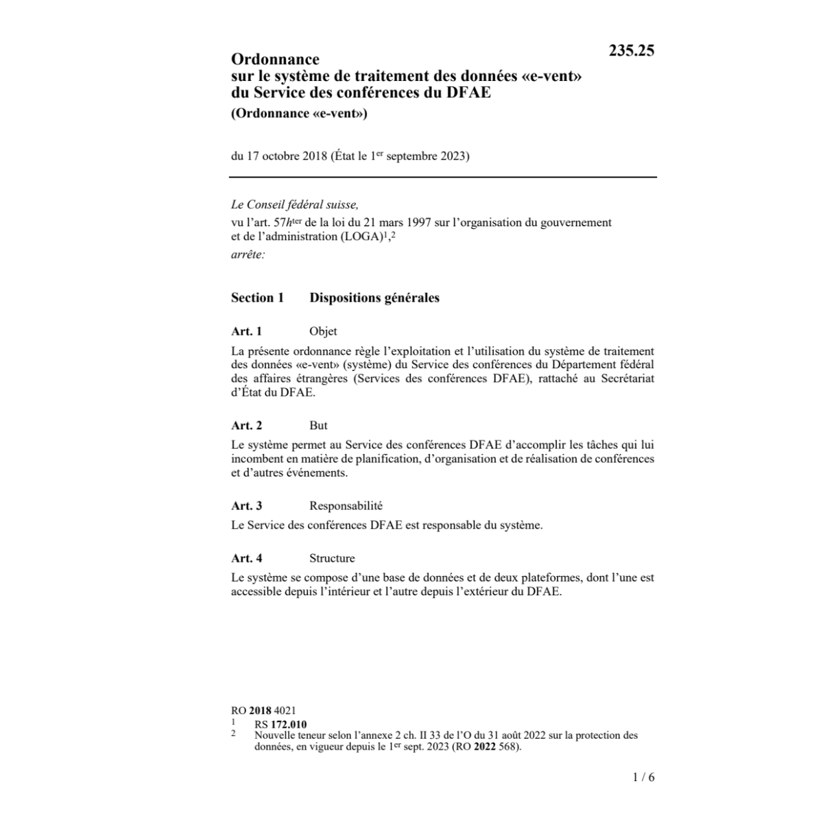 Ordonnance «e-vent»