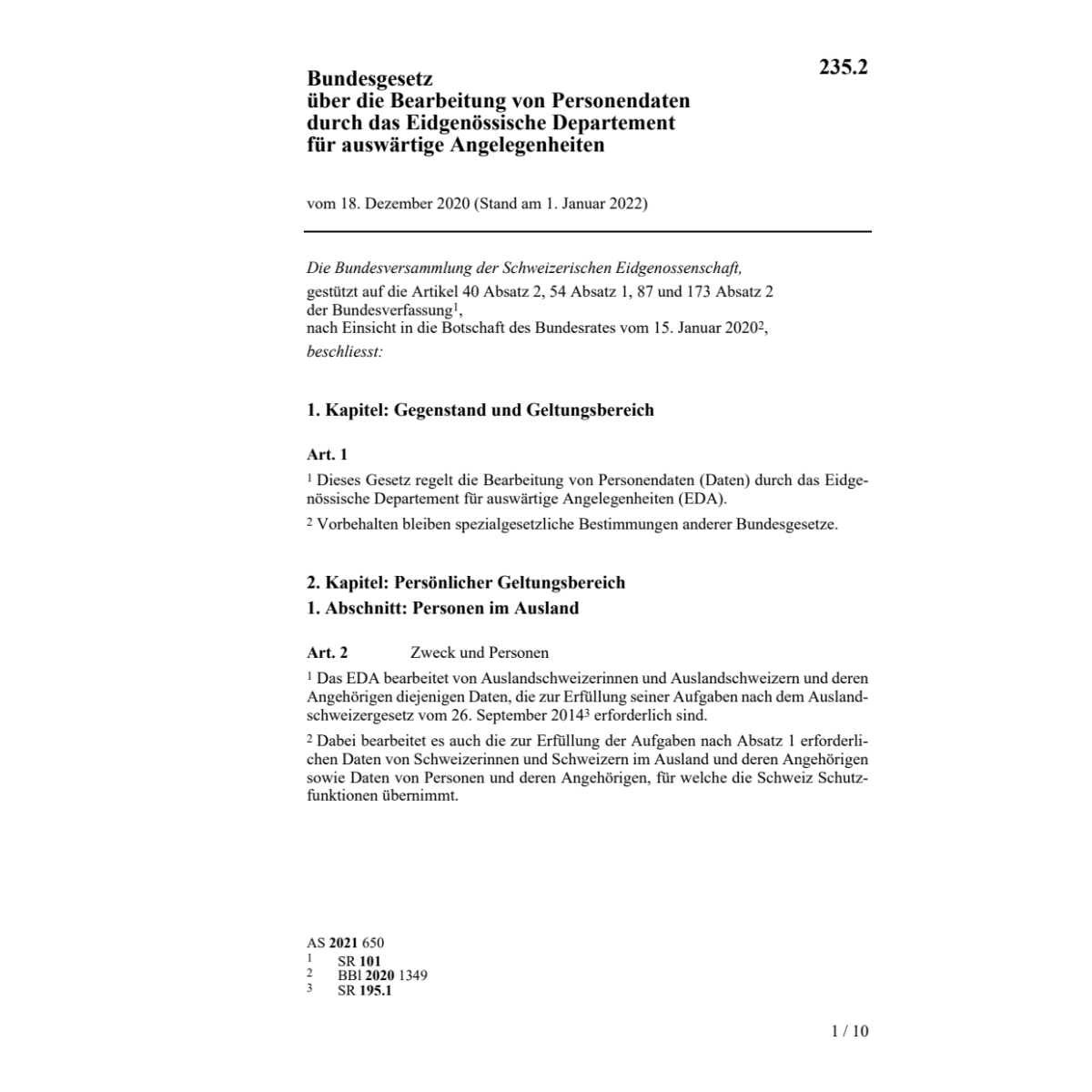 BG Bearbeitung Personendaten im EDA