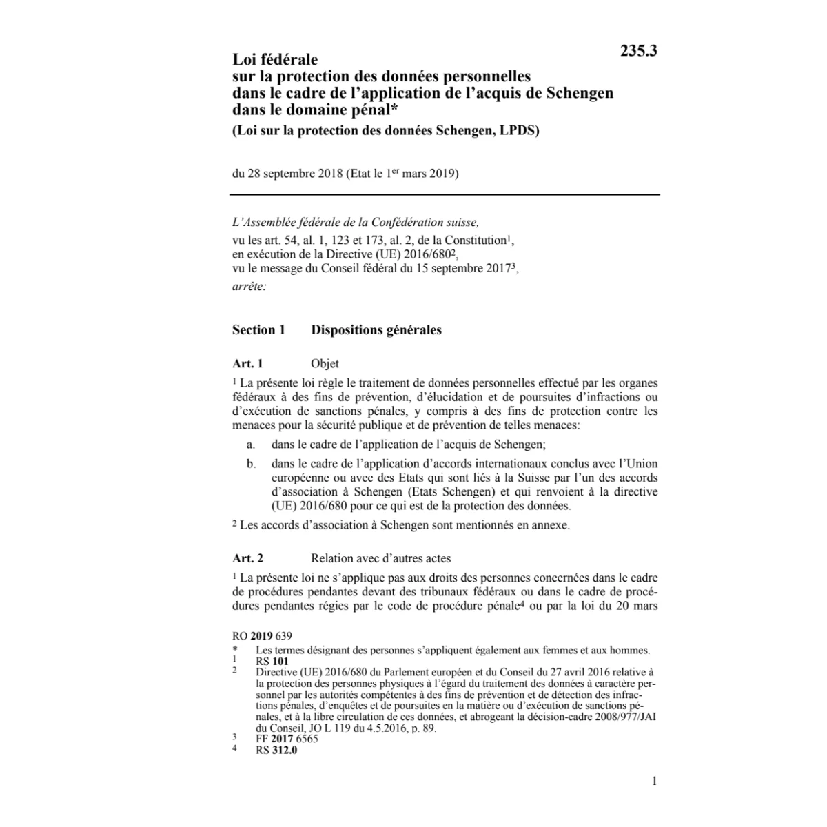 LF 28.9.18 protection données Schengen