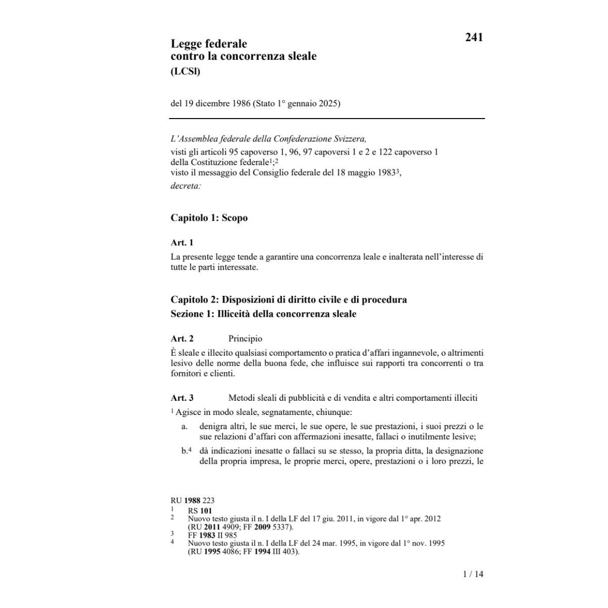 LF la concorrenza sleale, LCSI