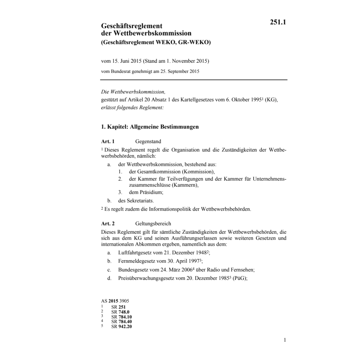 Geschäftsreglement WEKO, GR-WEKO