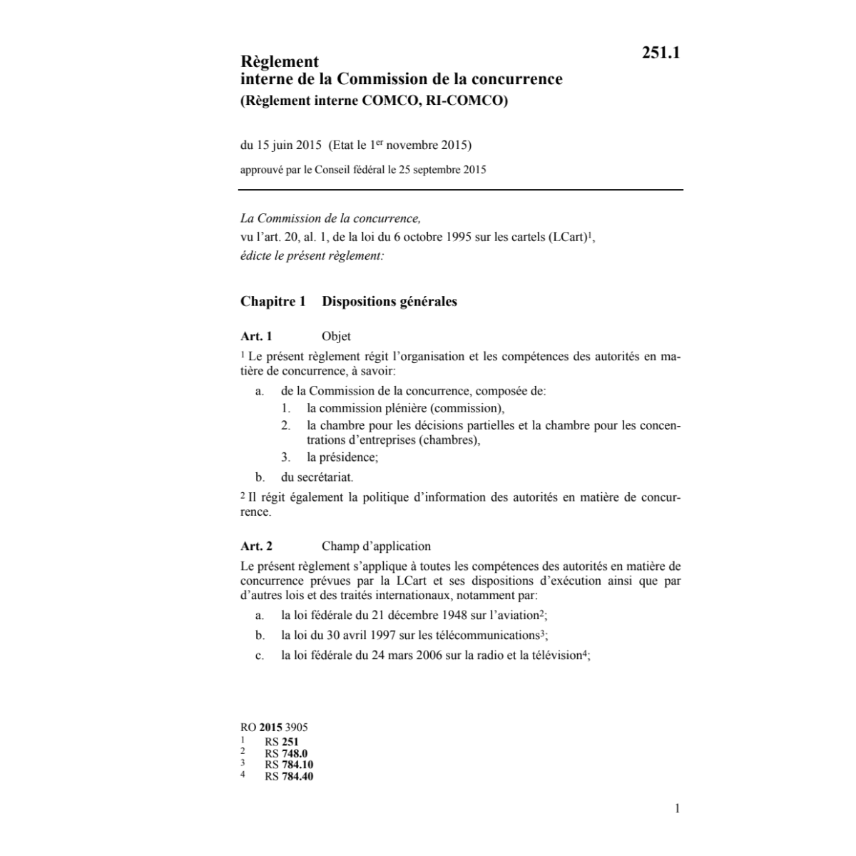 Règlement interne COMCO, RI-COMCO