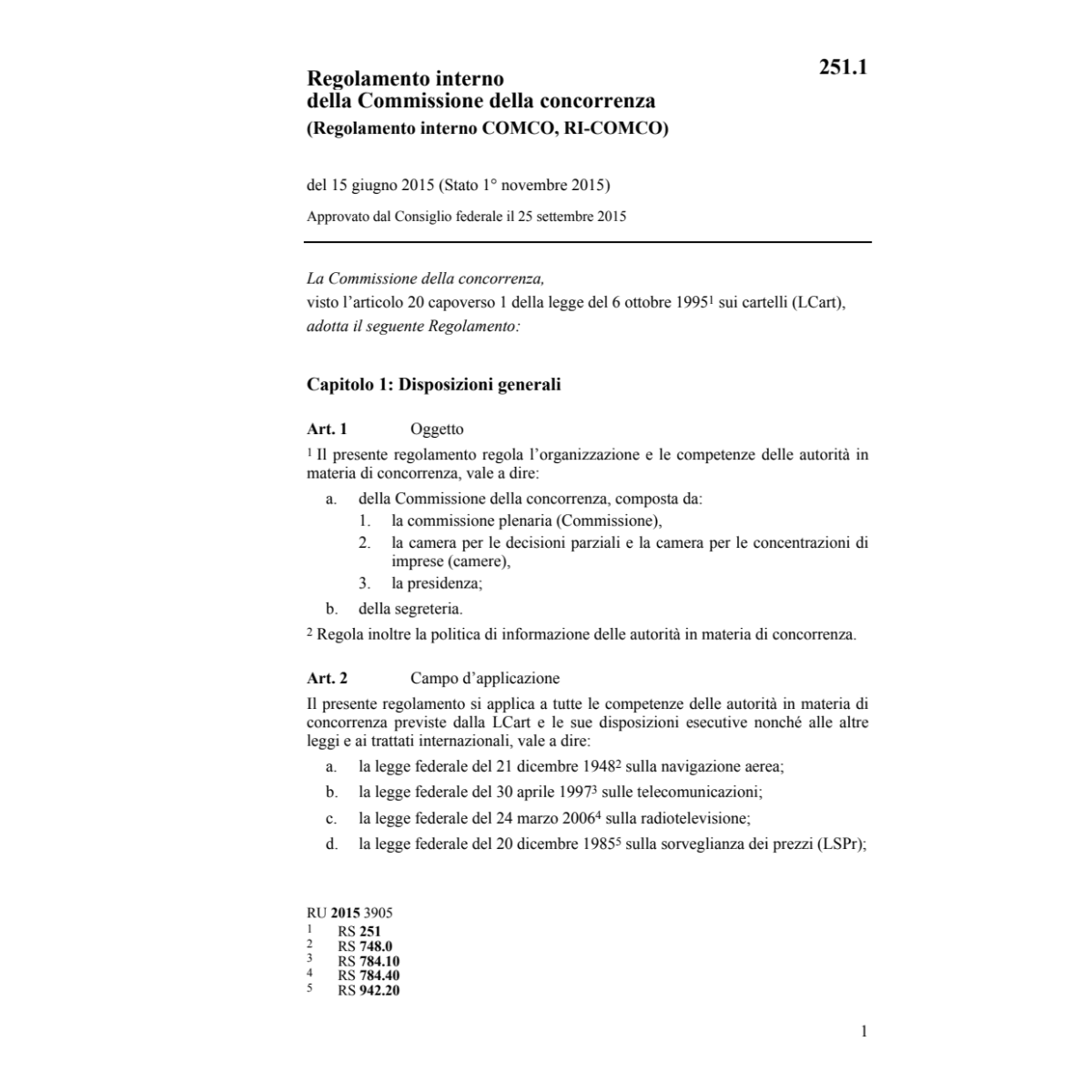 Regolamento interno COMCO,RI-COMCO