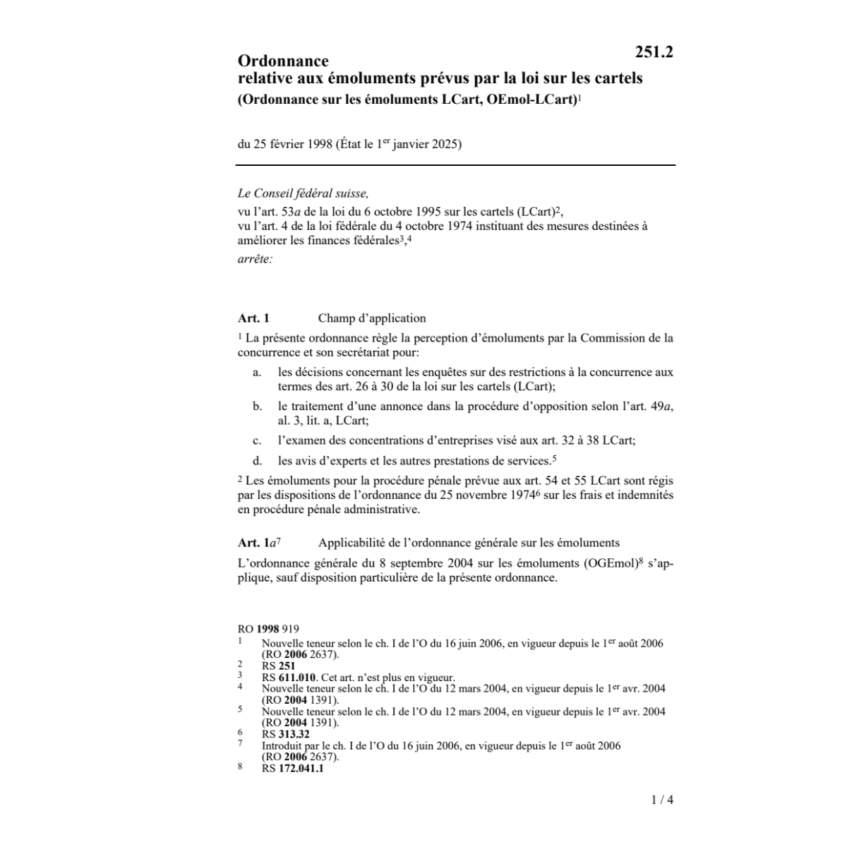 O émoluments dans la loi sur les cartels