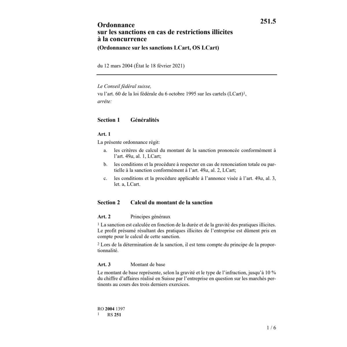 O sur les sanctions LCart, OS LCart