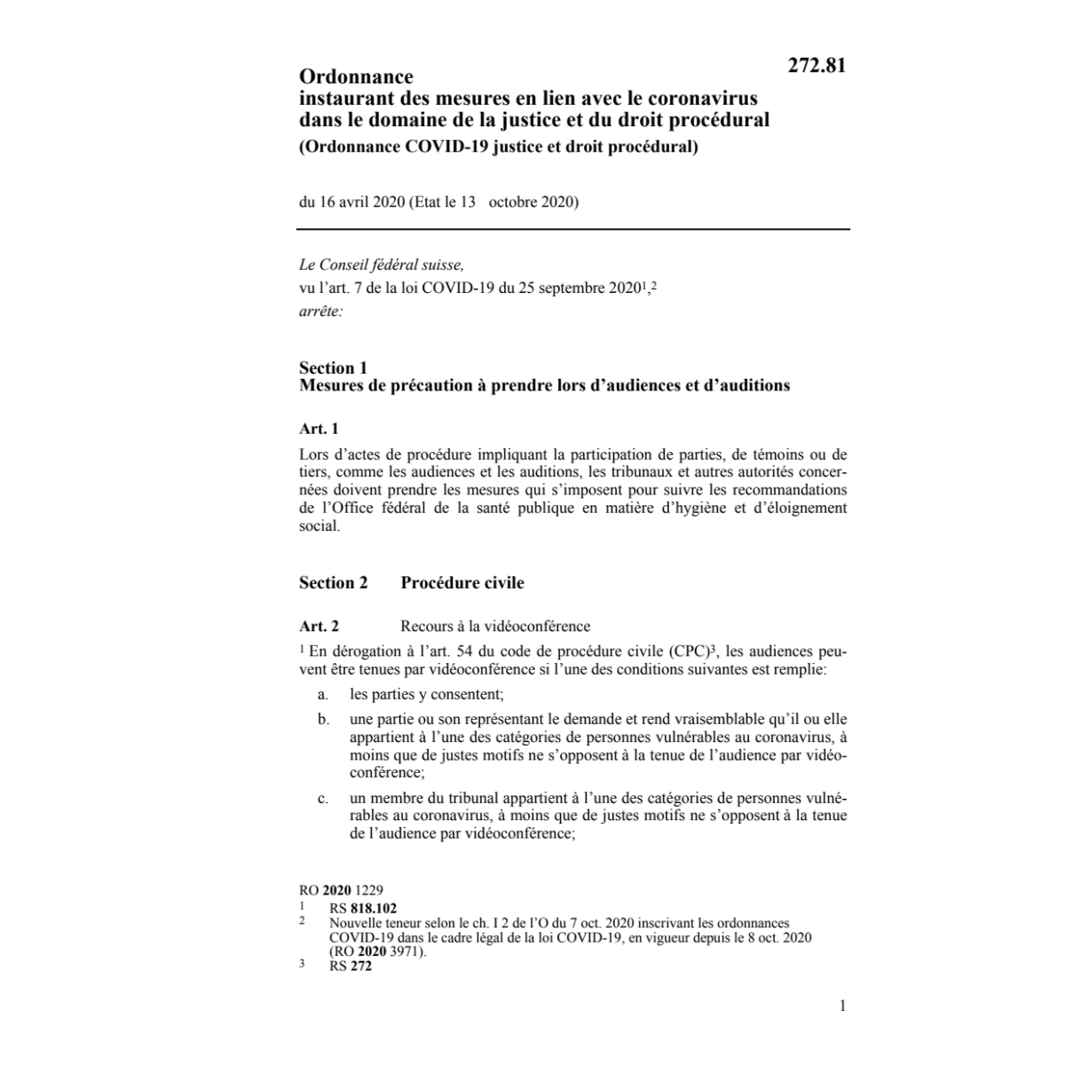 O justice et droit procédural (COVID-19)