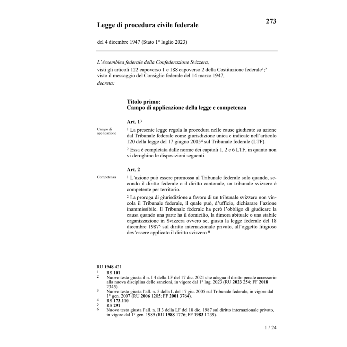 LF di procedura civile, PC
