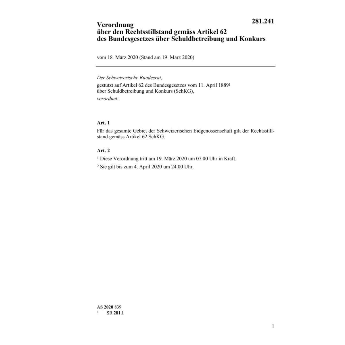 V Rechtsstillstand Artikel 62 Bundesgese