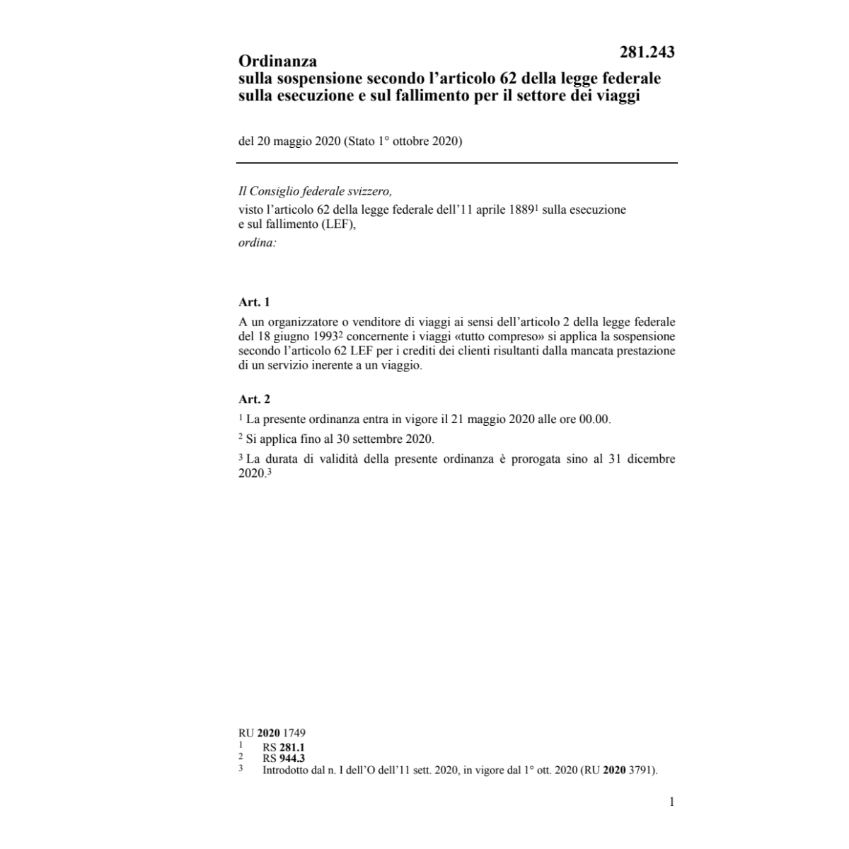 O sospensione art. 62 settore viaggi