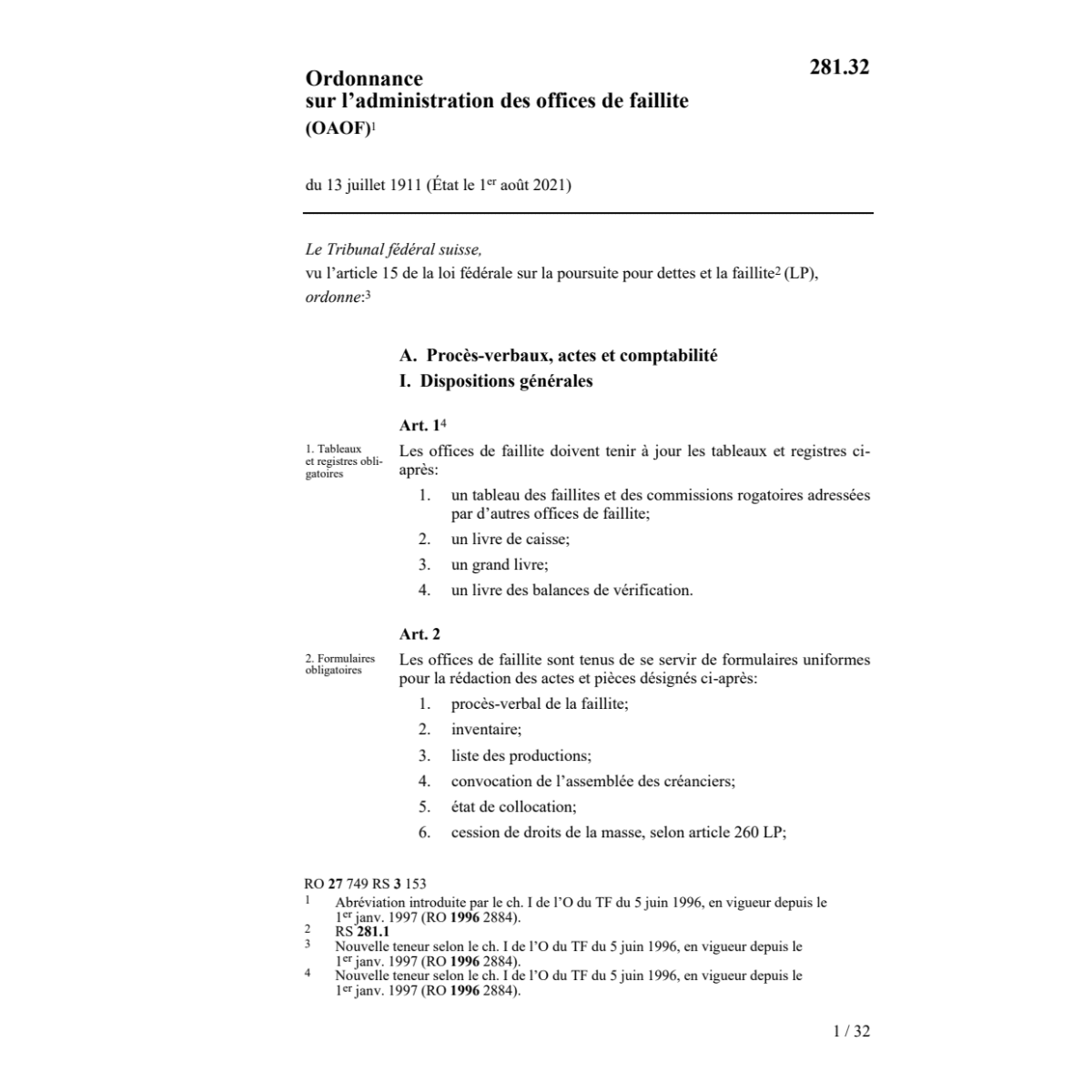 O offices des faillite, OAOF