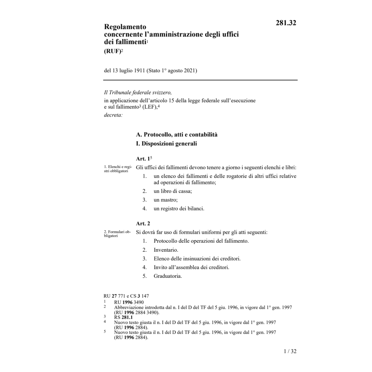 R amministrazione uffici fallimenti, RUF