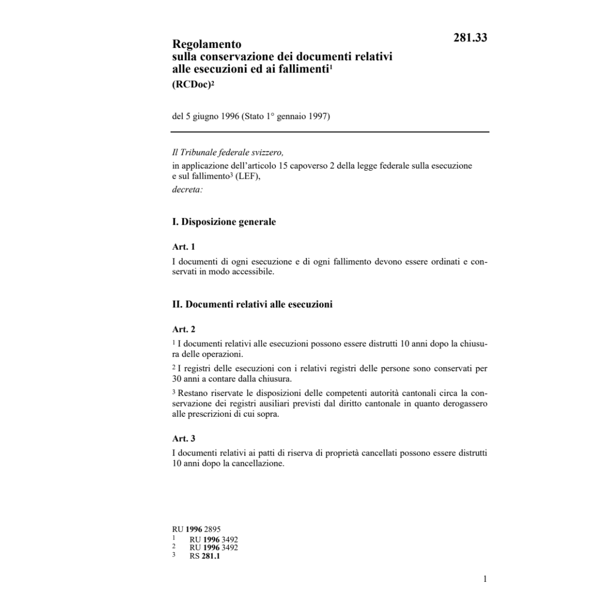 R conservazione documenti esecuzioni