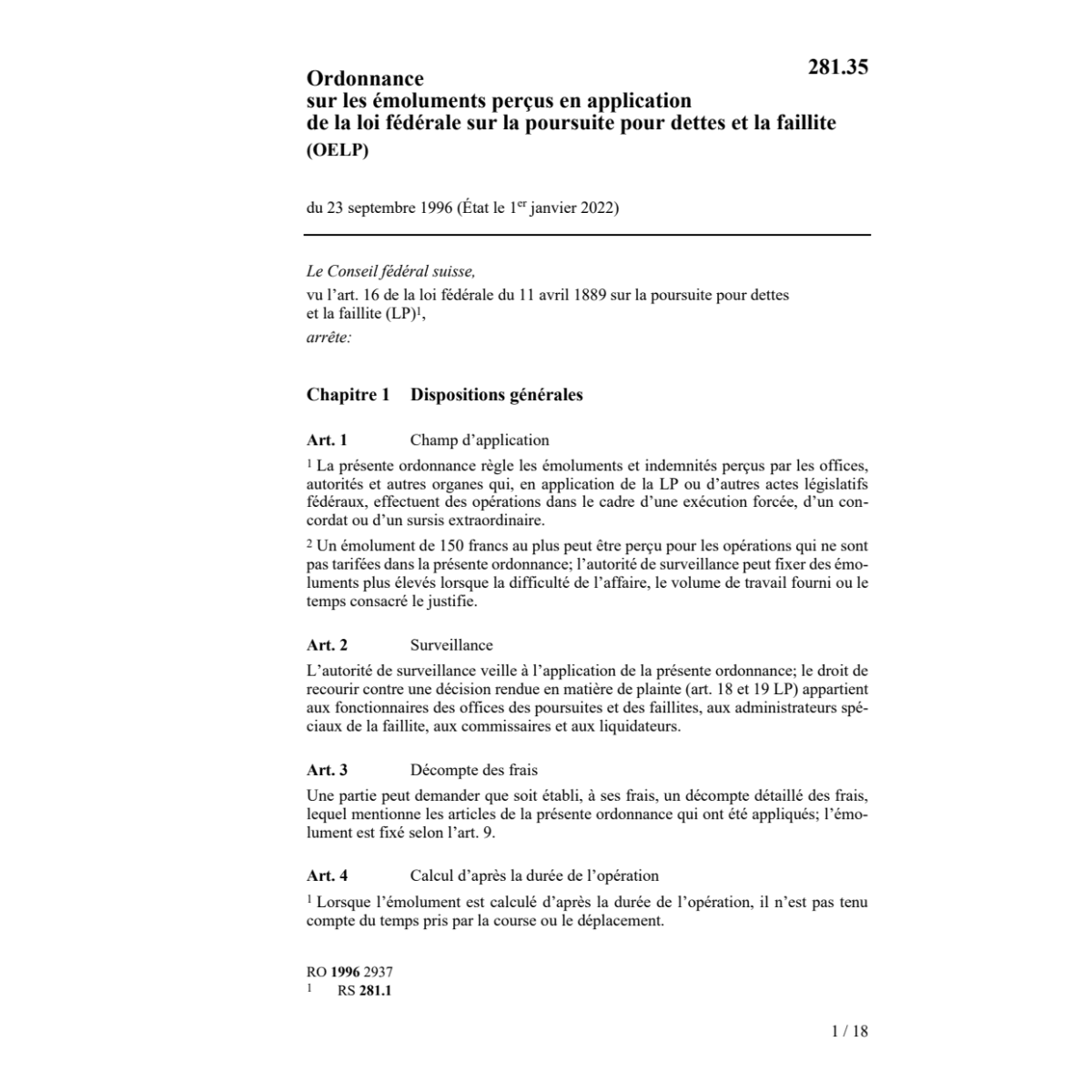 O émoluments poursuite dettes, OFLP