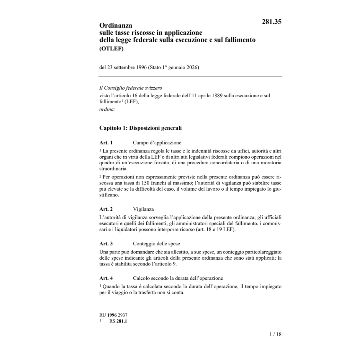 O tasse esecuzione, OTLEF