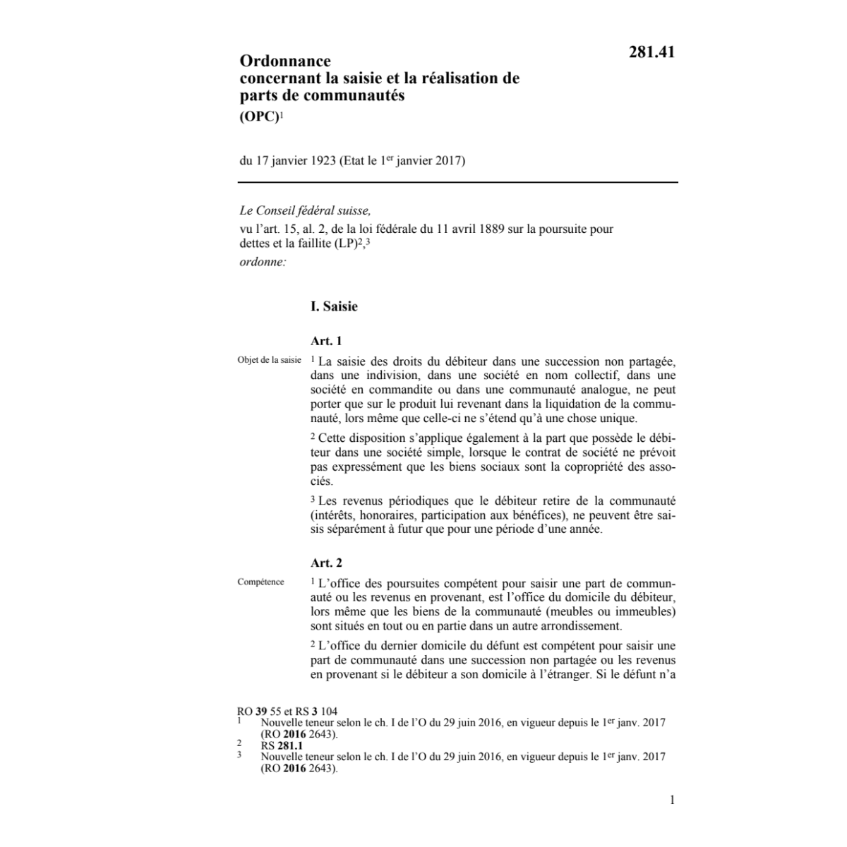 O parts de communautés, OPC