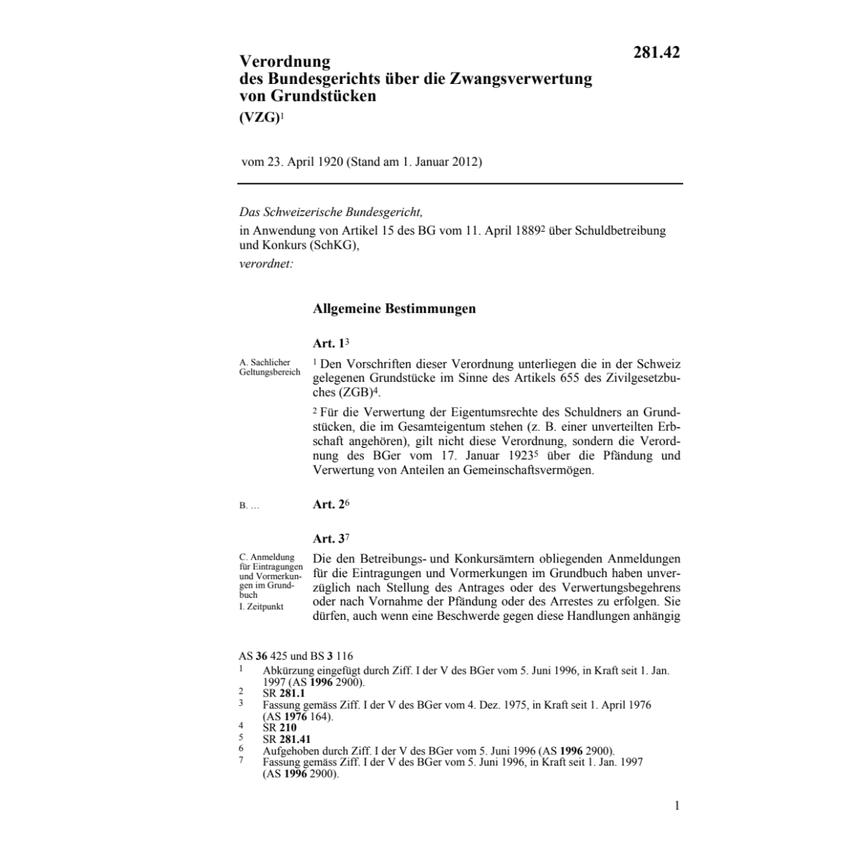 V Zwangsverwertung von Grundstücken, VZG