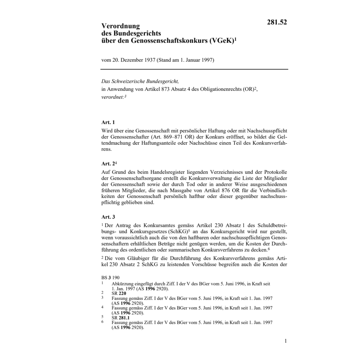 V Genossenschaftskonkurs, VGeK