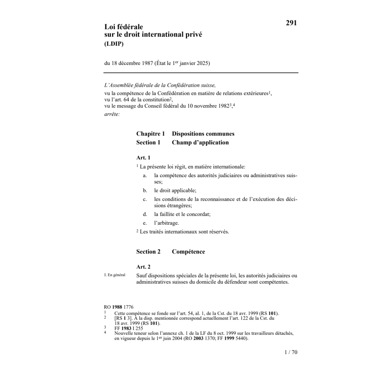 LF droit international privé, LDIP
