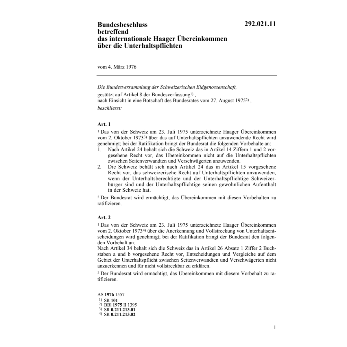 BB Uebereinkommen Unterhaltspflichten