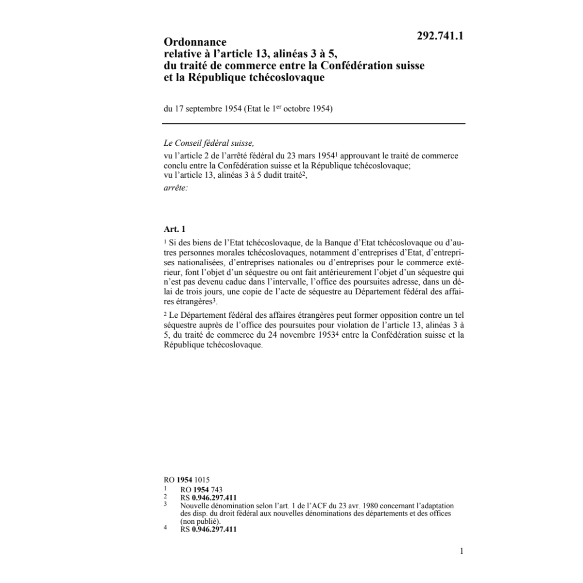 O traité de commerce tchécoslovaque