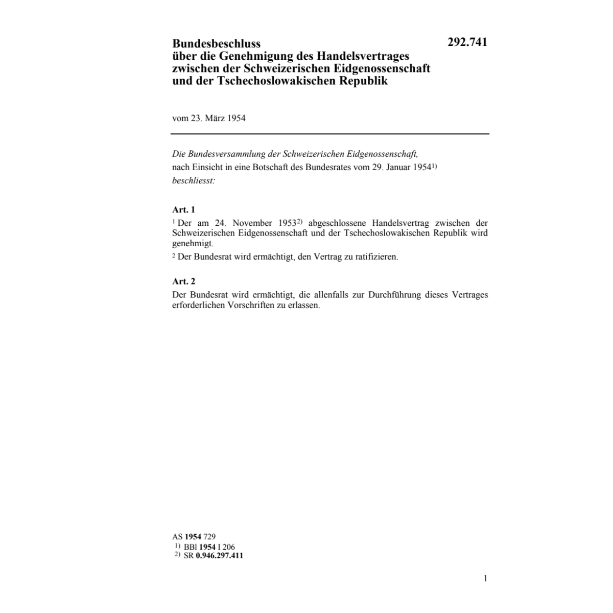 BB Handelsvertrages Tschechoslowakischen