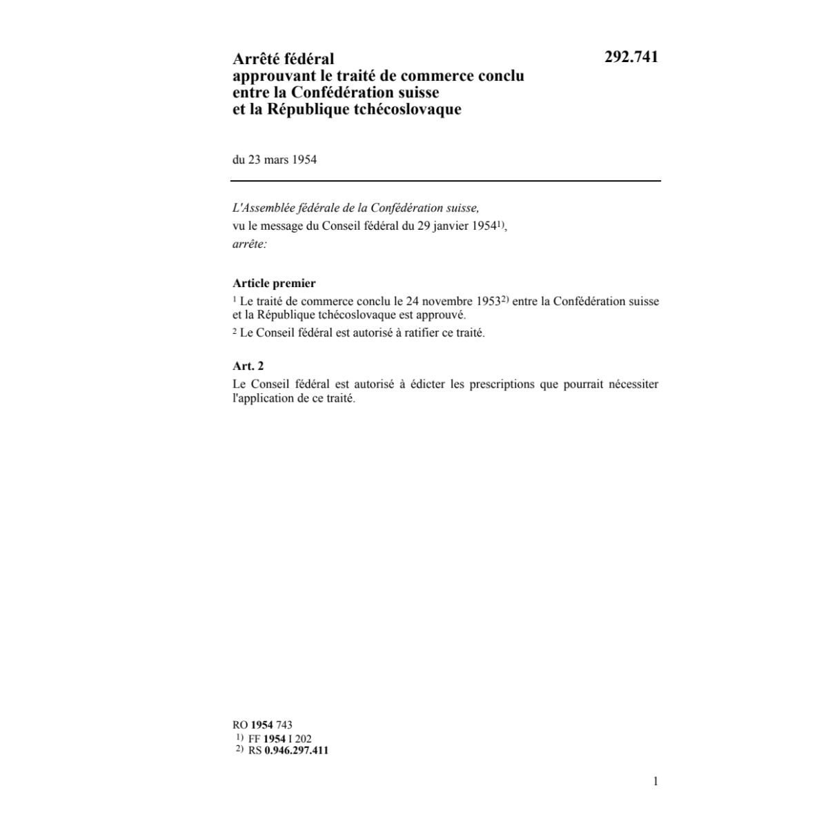 AF traité de commerce tchécoslovaque