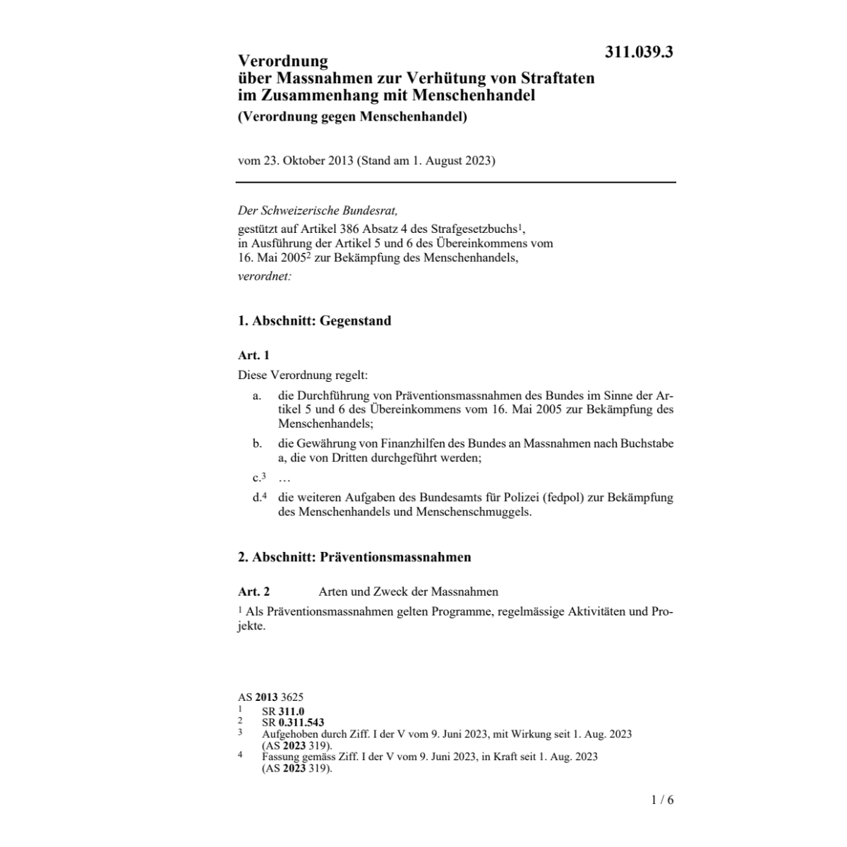 Verordnung gegen Menschenhandel