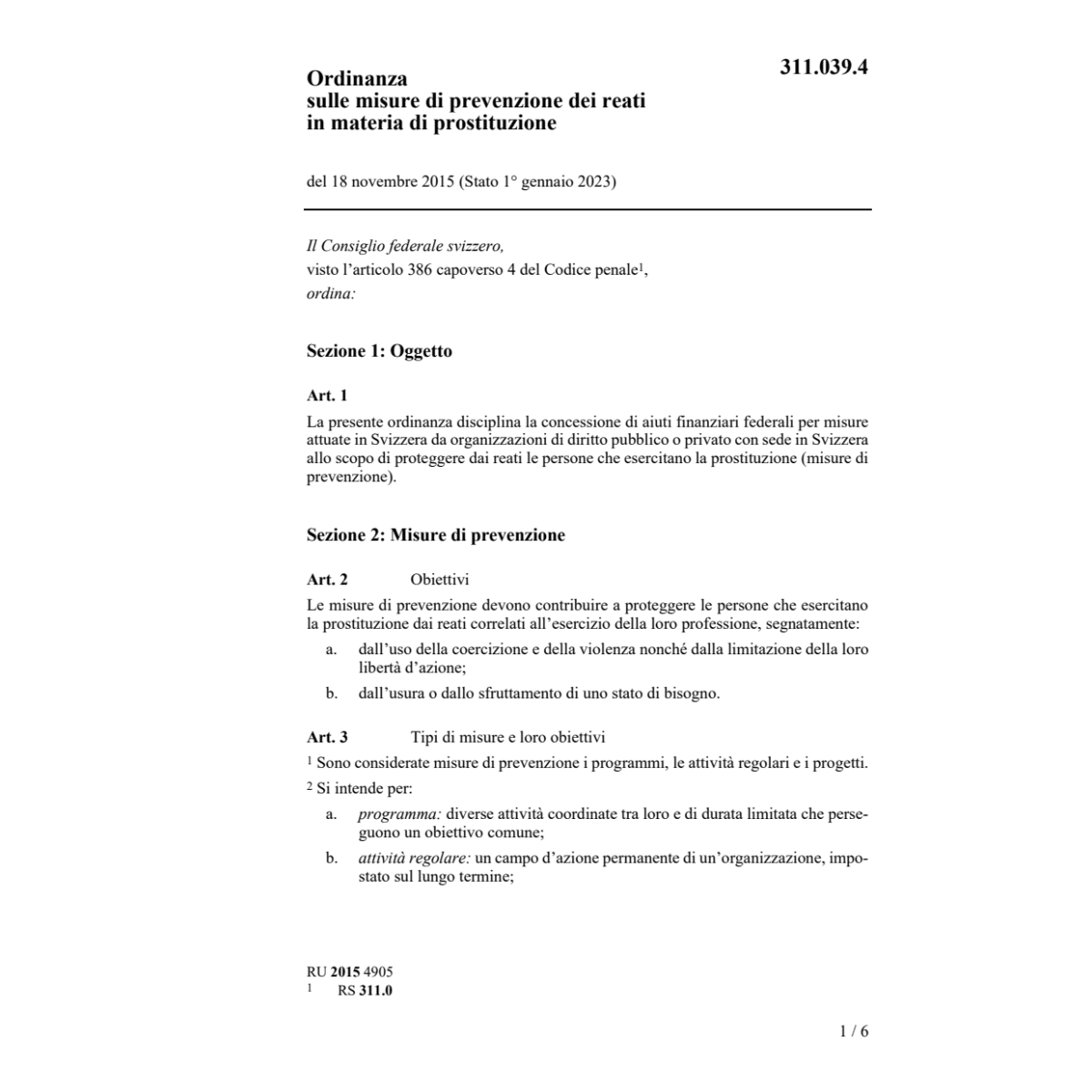 O misure prev. materia prostituzione