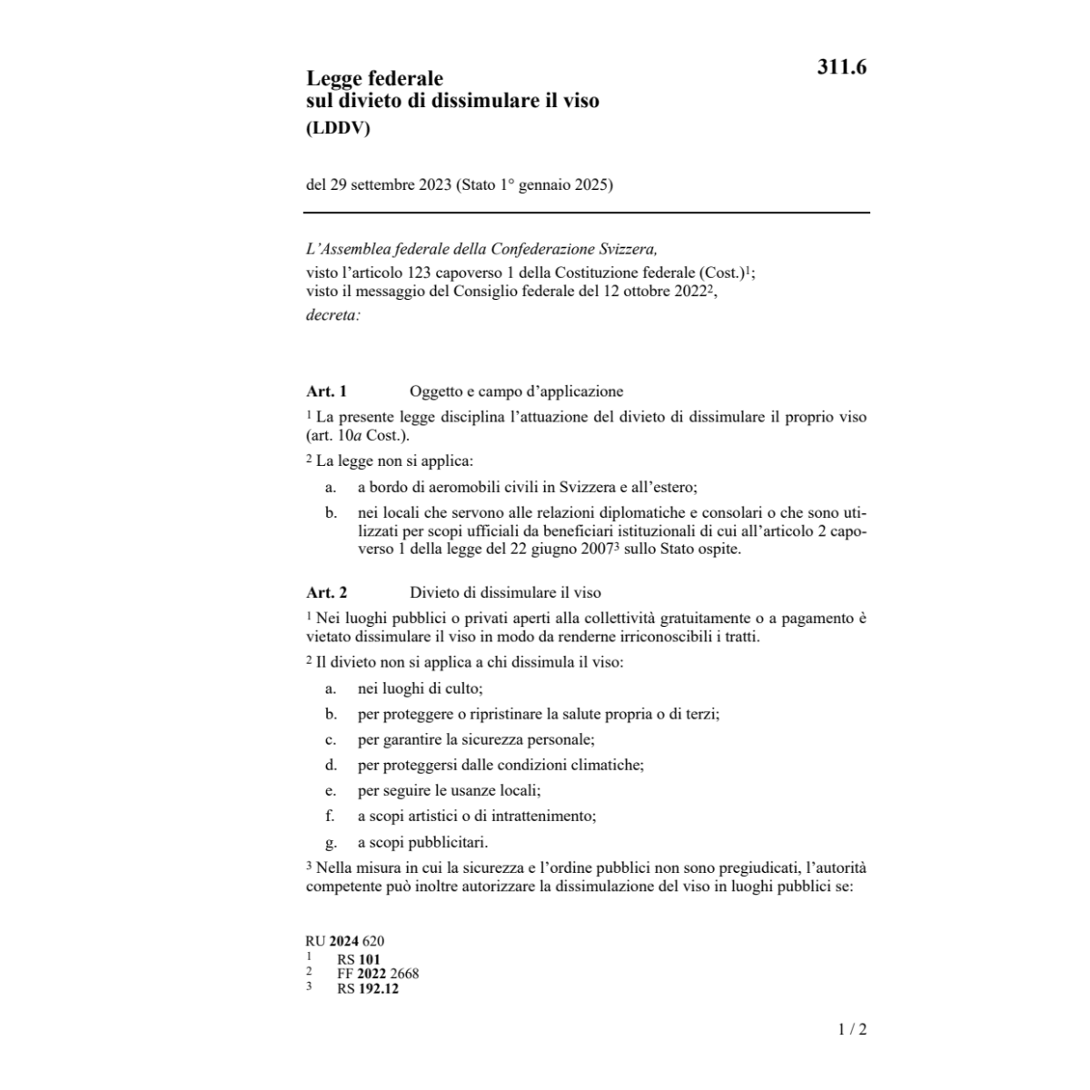 LF divieto di dissimulare il viso