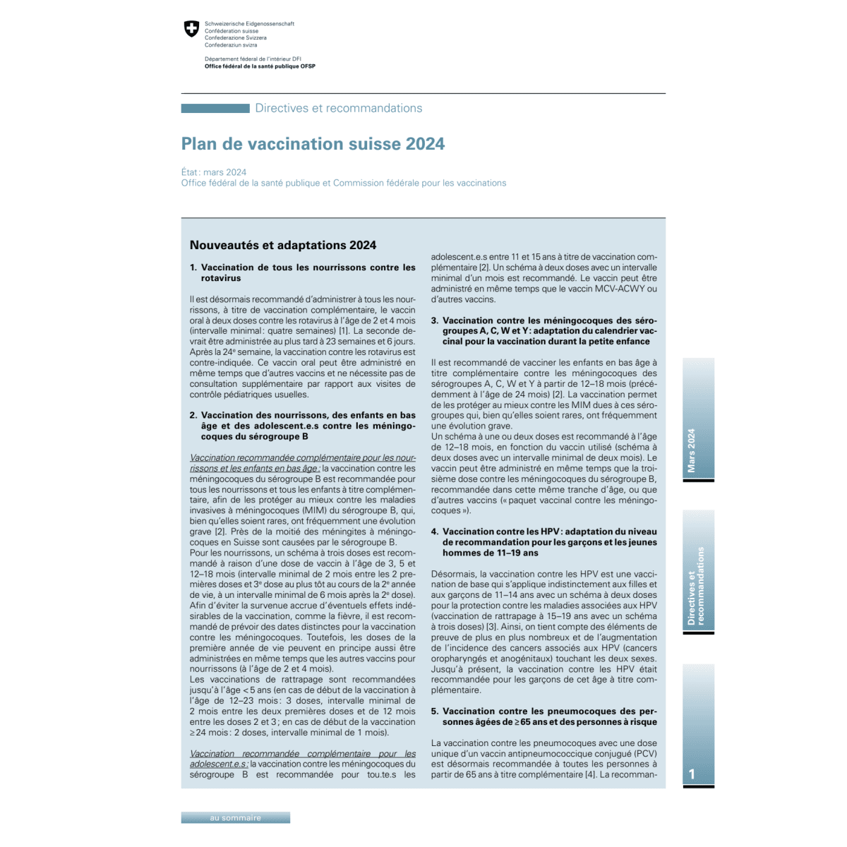 Plan de vaccination suisse 2024