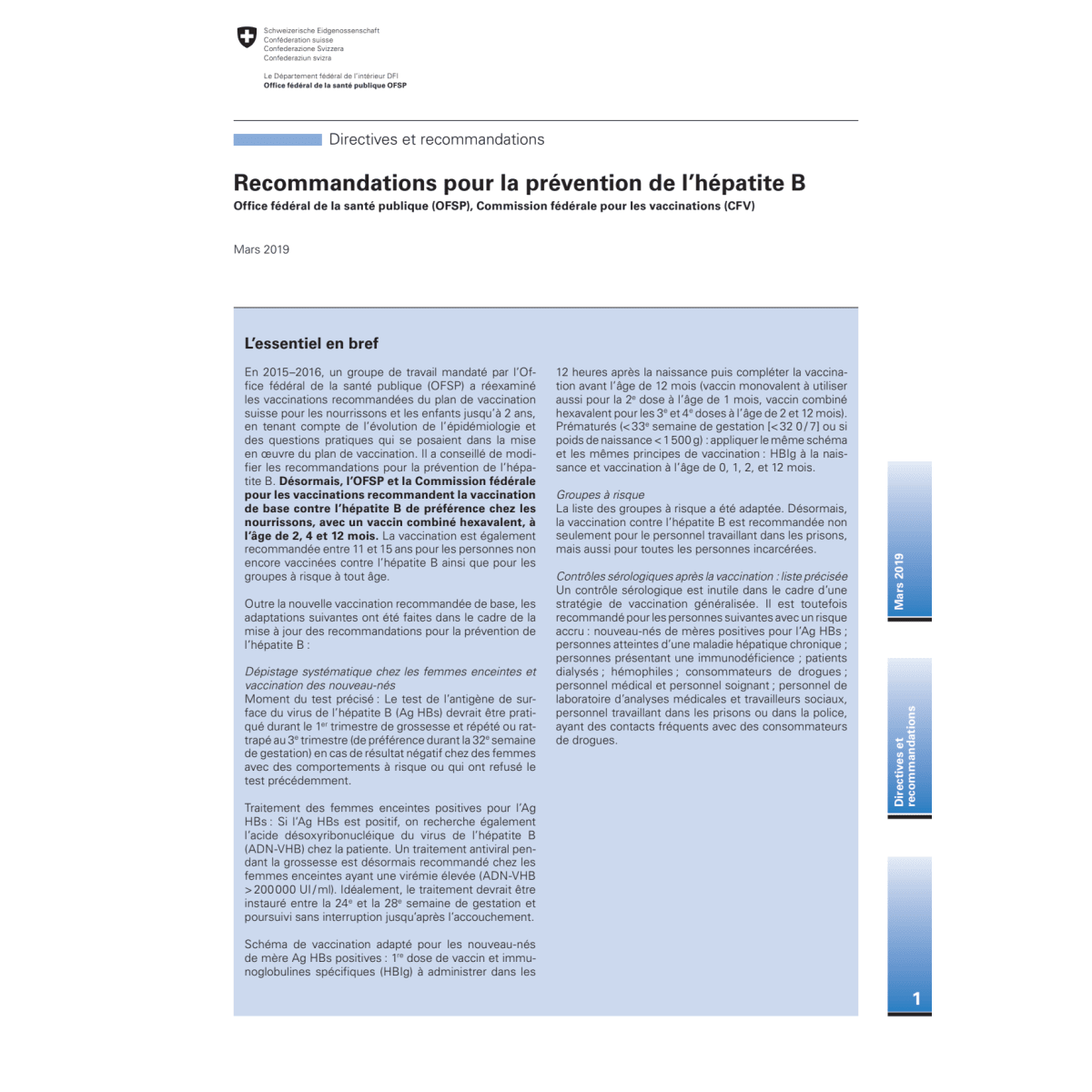 Directives et recommandations hépatiteB