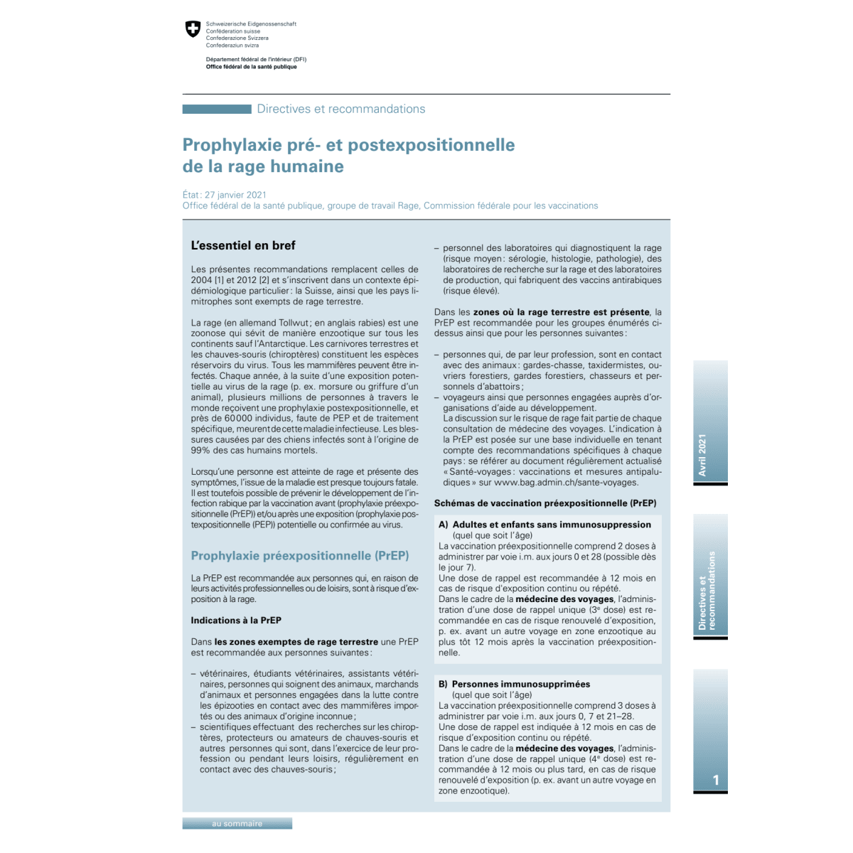 Directives et recommandat. rage humaine