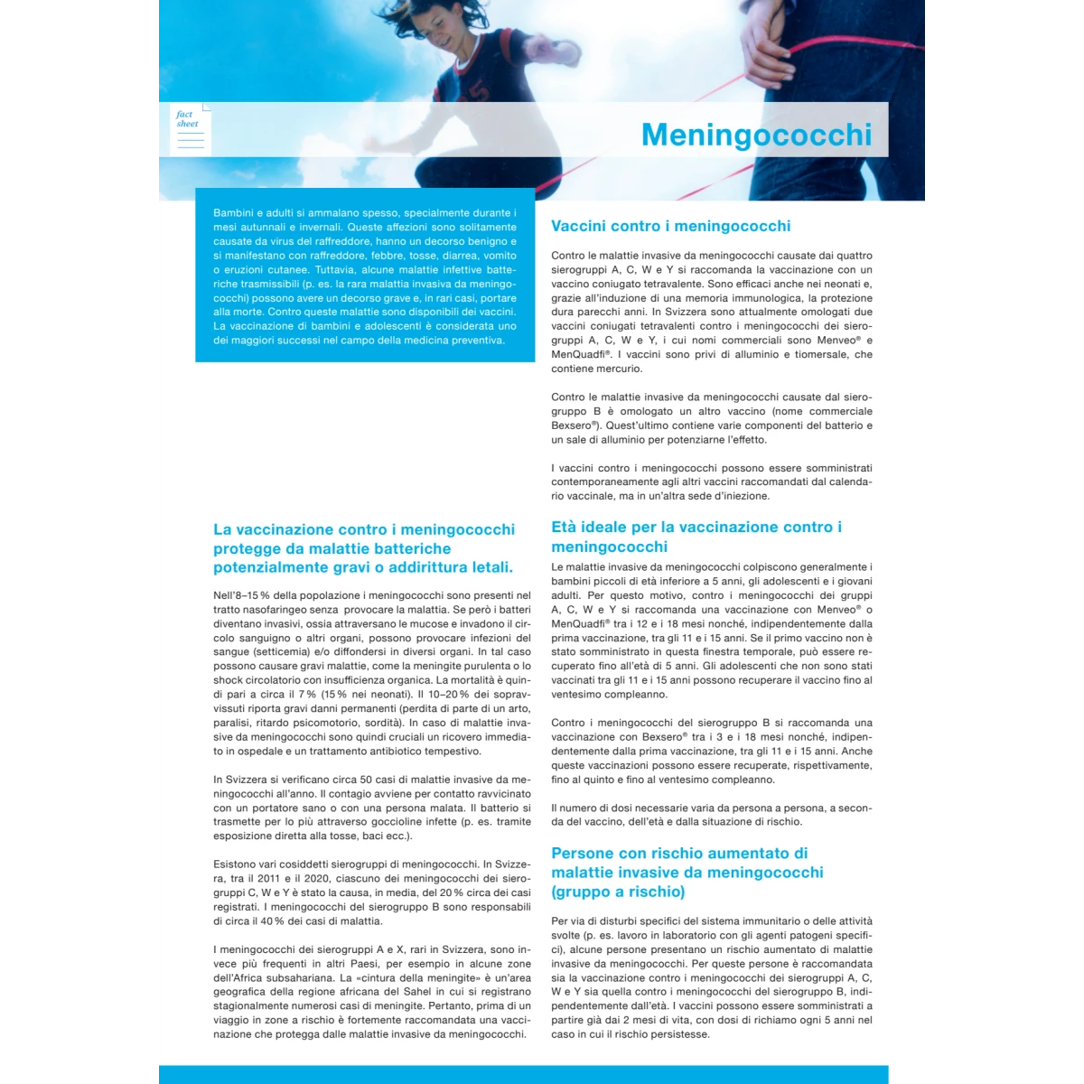 Blocco da 50 Factsheet Meningococchi