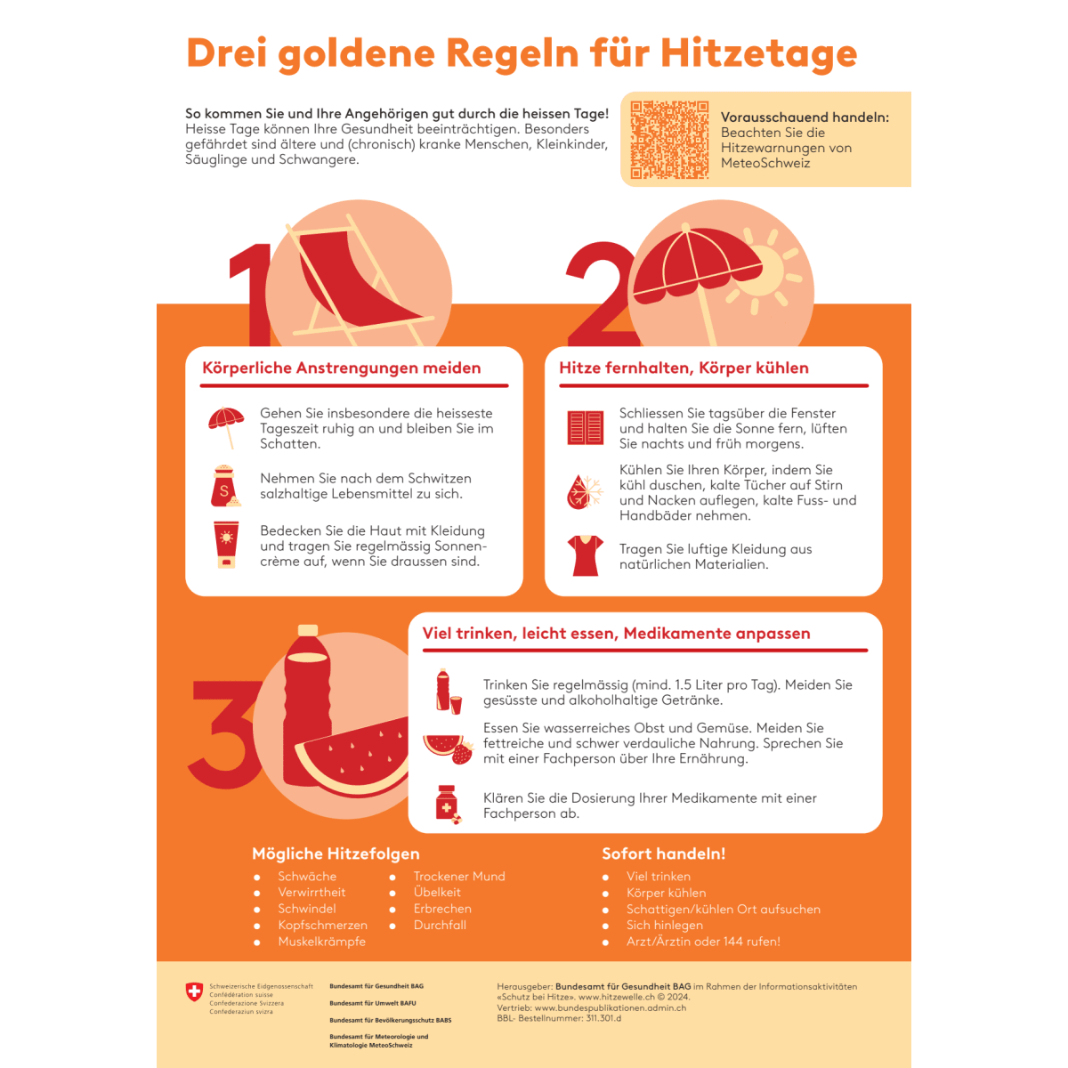 Drei goldene Regeln Hitzetage Plakat A4