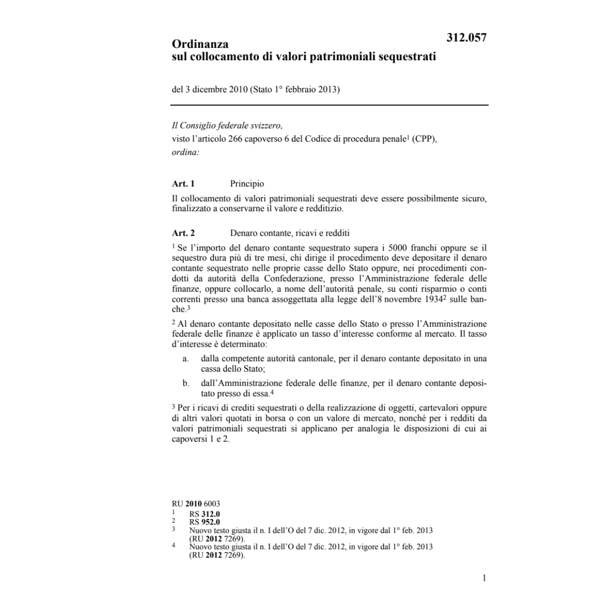 O collocamento patrimoniali sequestrati