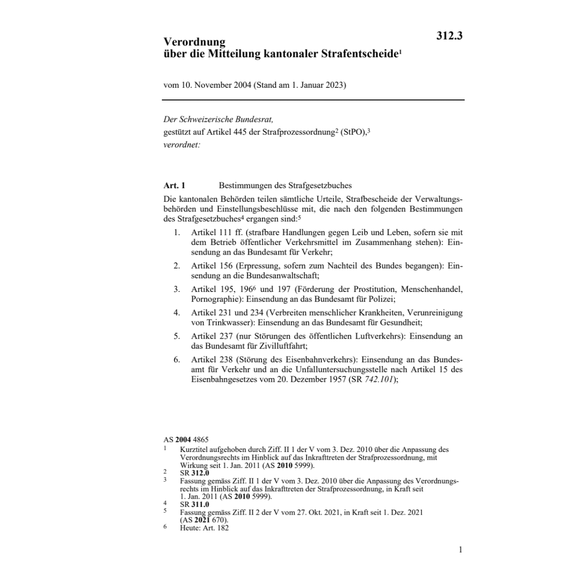 V Mitteilung kant. Strafentscheide